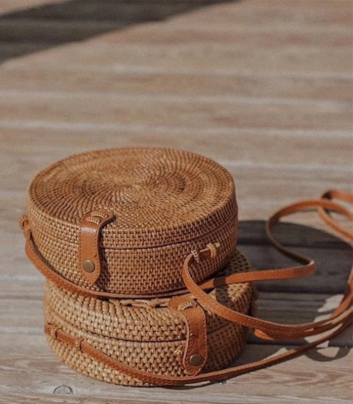 Túi mây quai da kiểu dáng tròn